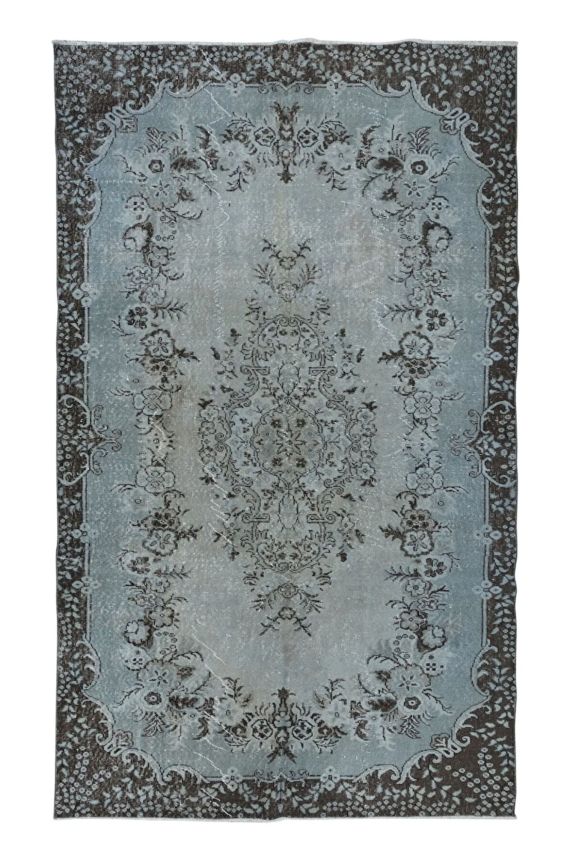 175x300 cm Çağdaş El Düğümlü Halı, Mavi El Dokuması Yün ve Pamuktan Yapılmış Alan Halısı