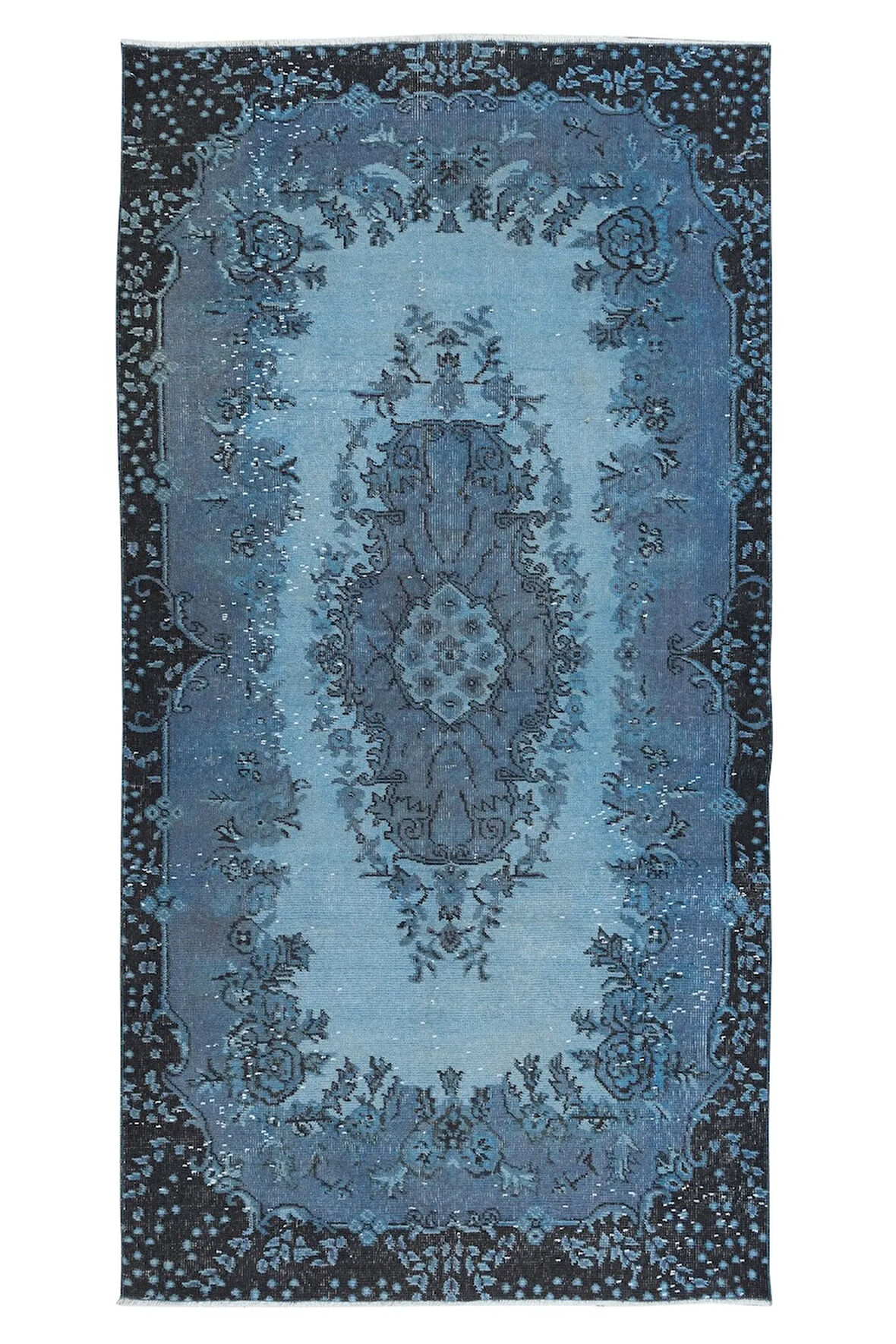 111x211 cm Mavi Salon Halısı, El Dokuması Yünlü Türk Halısı, Pamuklu Alan Halısı