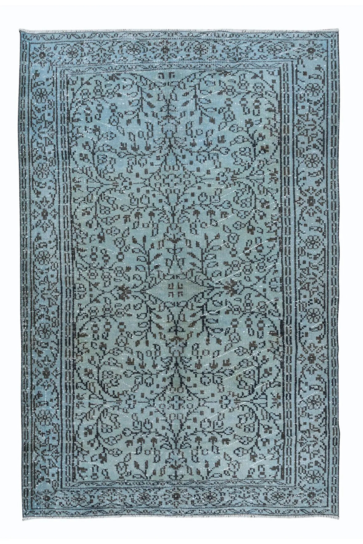 160x240 cm El Dokuması Halı, Açık Mavi Modern Halı, El Yapımı Çiçek Desenli Halı