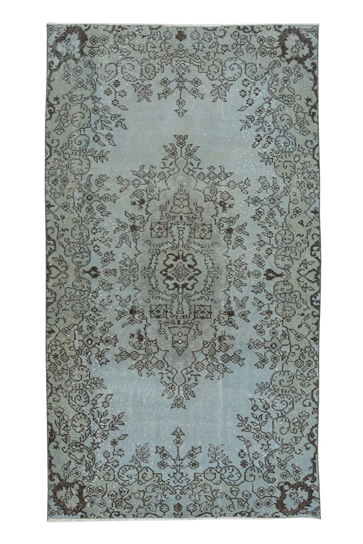 116x208 cm Çağdaş Mavi Halı, El Düğümlü Mutfak Halısı, Çiçek Desenli Küçük Halı