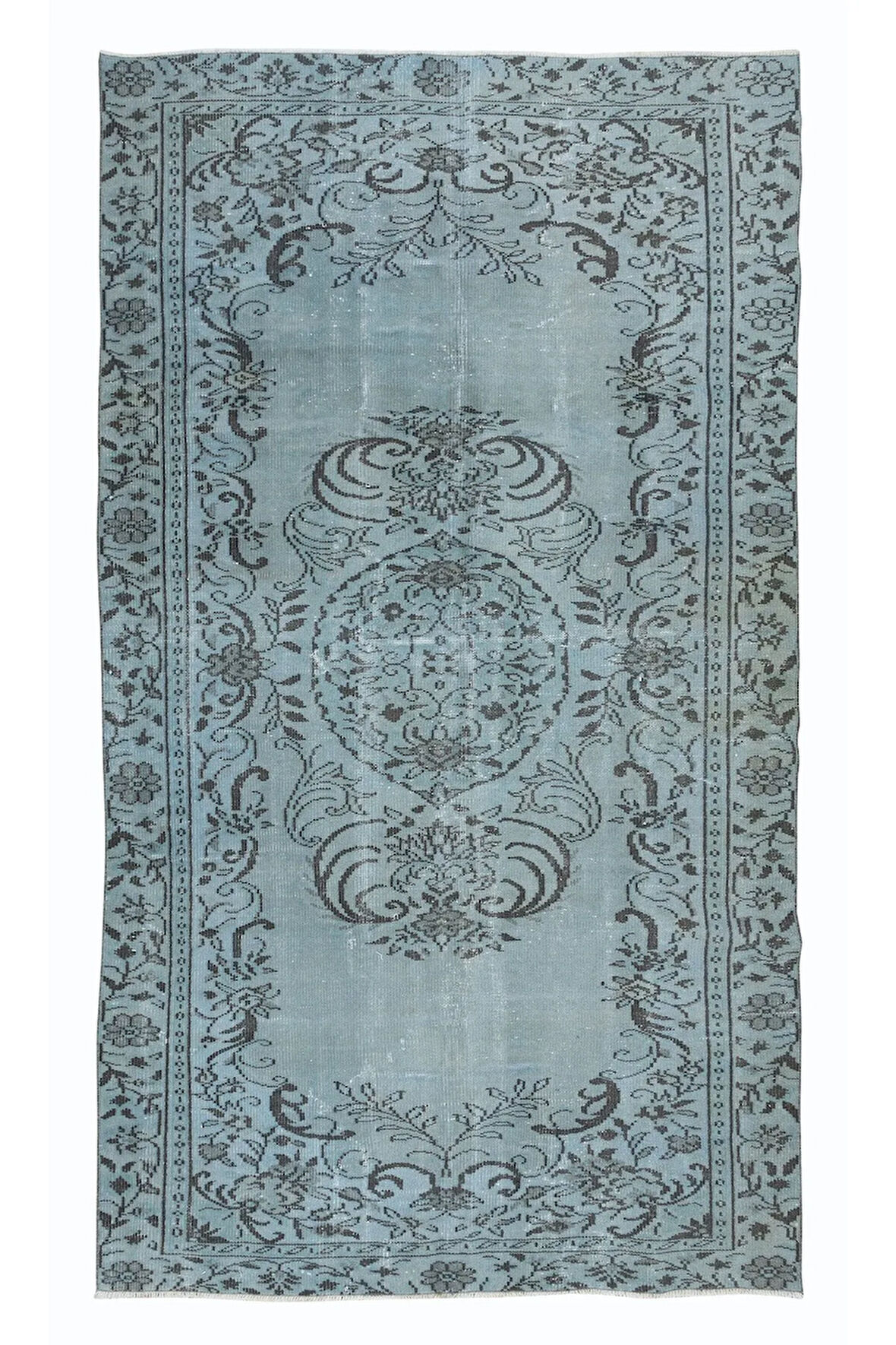 167x278 cm Mavi El Yapımı Halı, Yenilenmiş Eski Halı, Yeniden Boyanmış Modern Halı