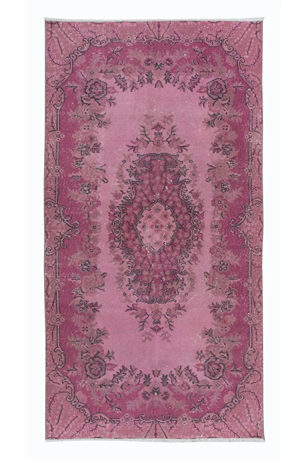 113x215 cm, El Düğümlü Pembe Halı, Dekoratif El Dokuması Yün ve Pamuktan Yapılmış Alan Halısı
