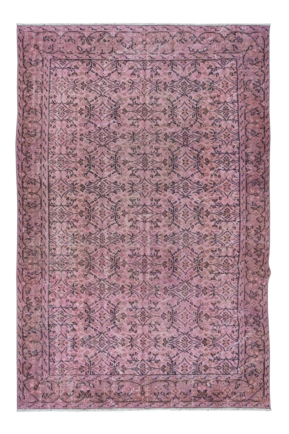 200x300 cm, Pembe El Yapımı Halı, Yenilenmiş Eski Halı, Yeniden Boyanmış Modern Halı