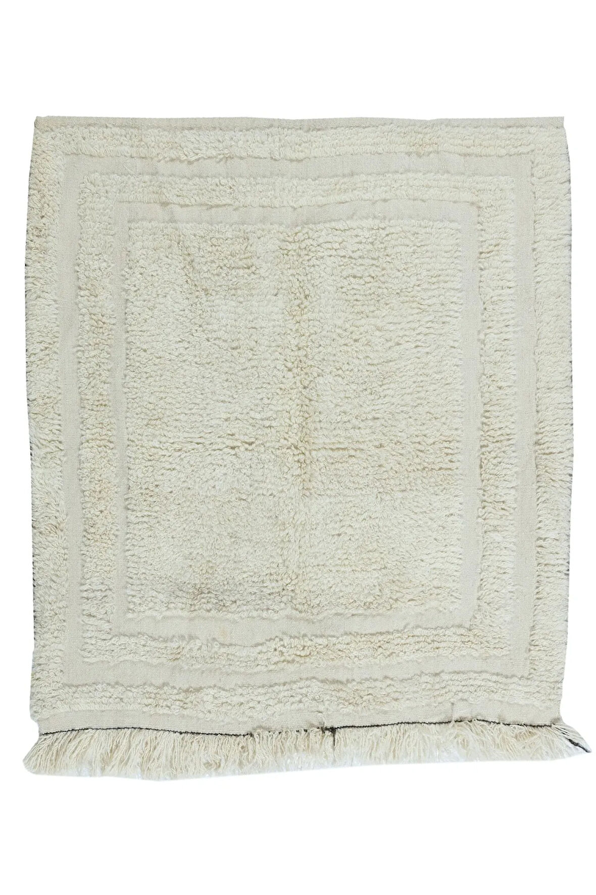 96x100 cm Düz Bej Eski Anadolu "Tülü" Halısı, %100 Doğal Yün, Minimalist Küçük Halı