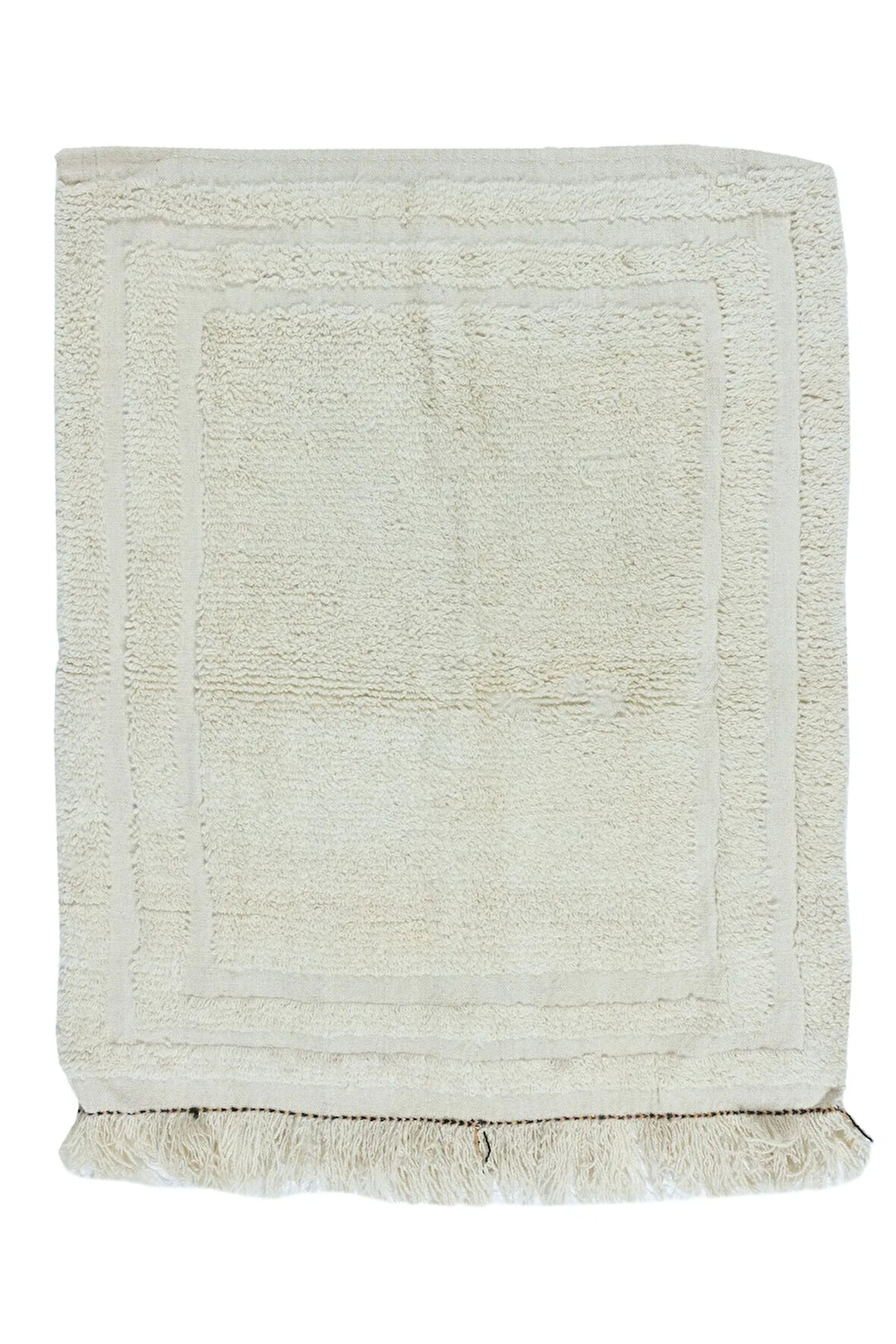 94x112 cm Doğal Boyasız Bej Yünden Minimalist Eski El Yapımı Anadolu Küçük Tülü Halı