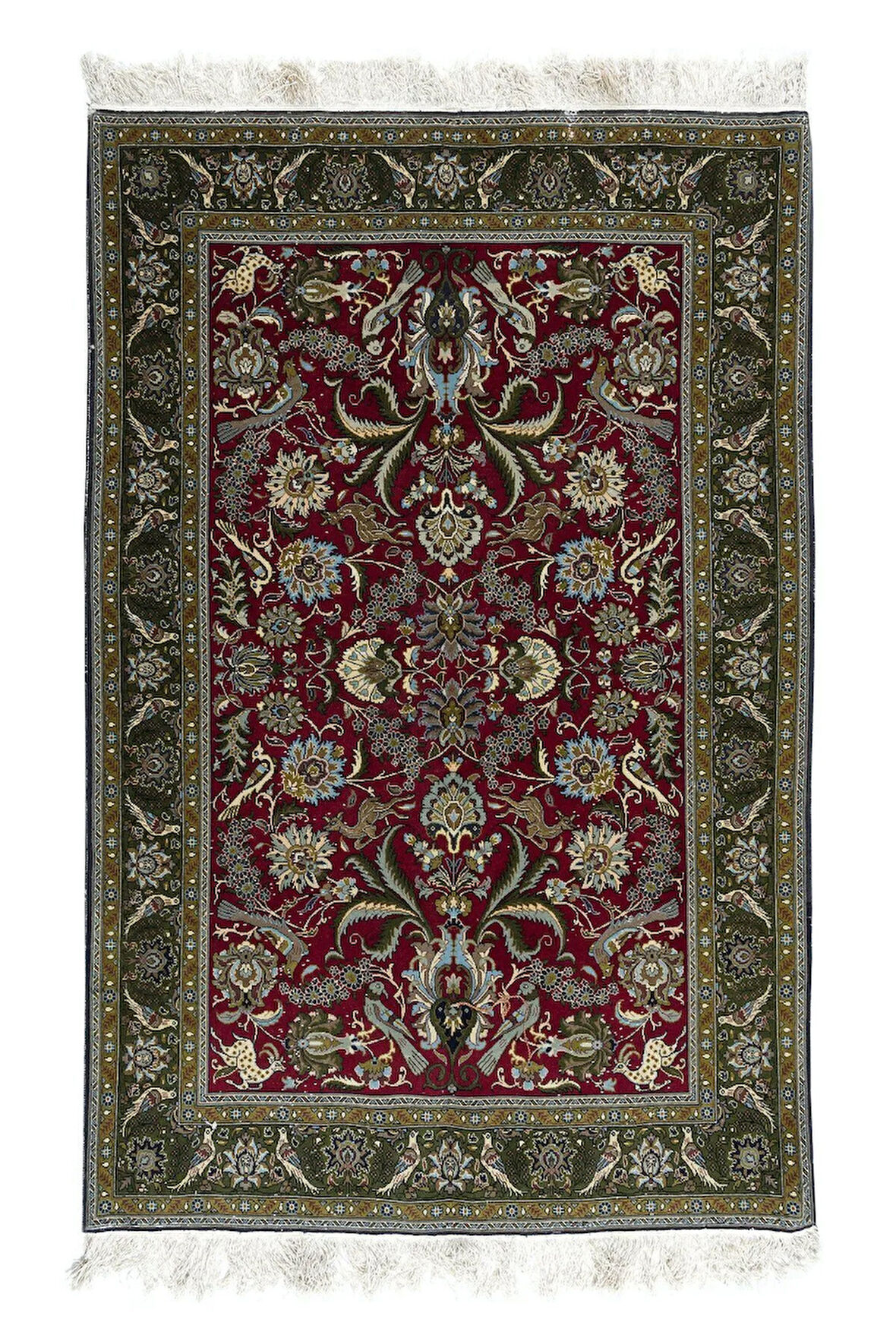 140x216 Cm Modern Kırmızı Ve Yeşil Çiçek Botanik Desenli Muhteşem El Dokuması Türk Alan Halısı