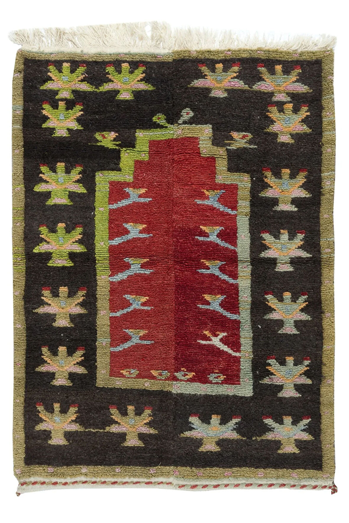 100x128 cm Küçük El Dokuma Halı, Eski Türk Seccade, Dekoratif Müslüman Seccadesi