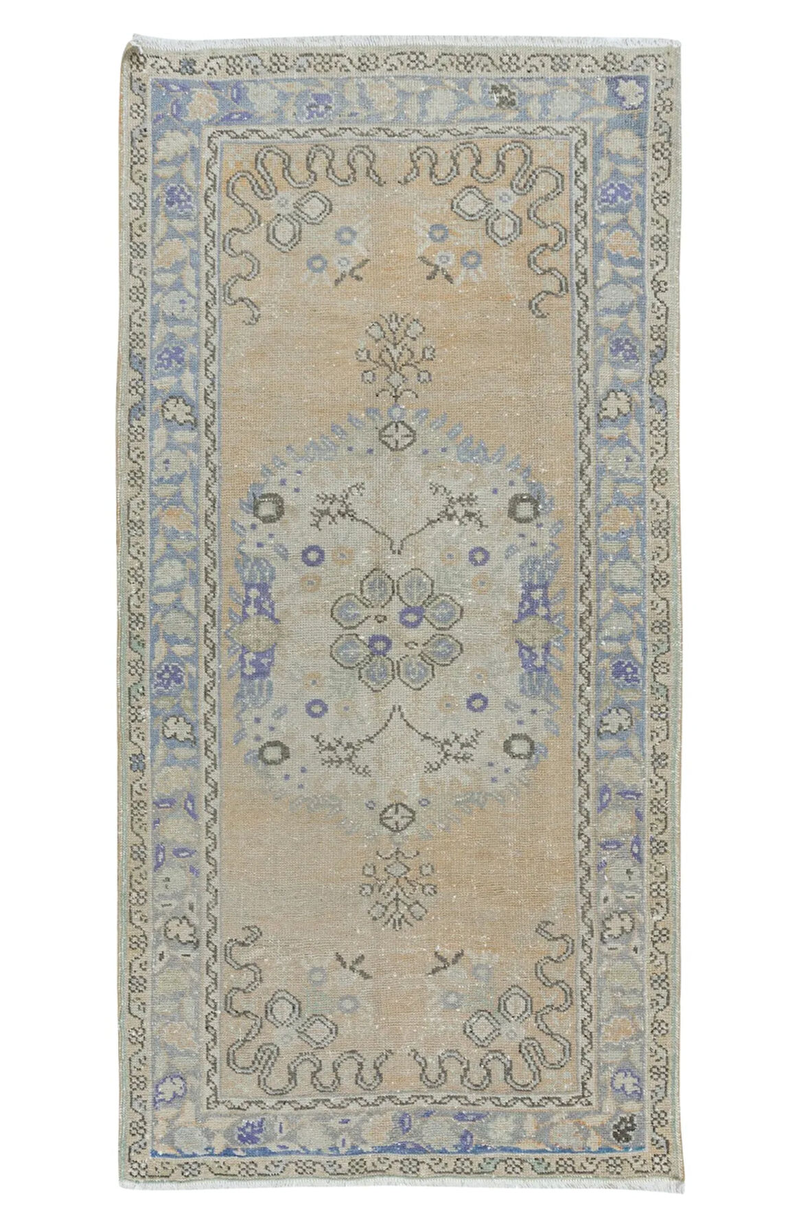 96x196 cm Yumuşak Renkli El Düğümlü Türk Halısı, 20. Yüzyıl Ortası Halı