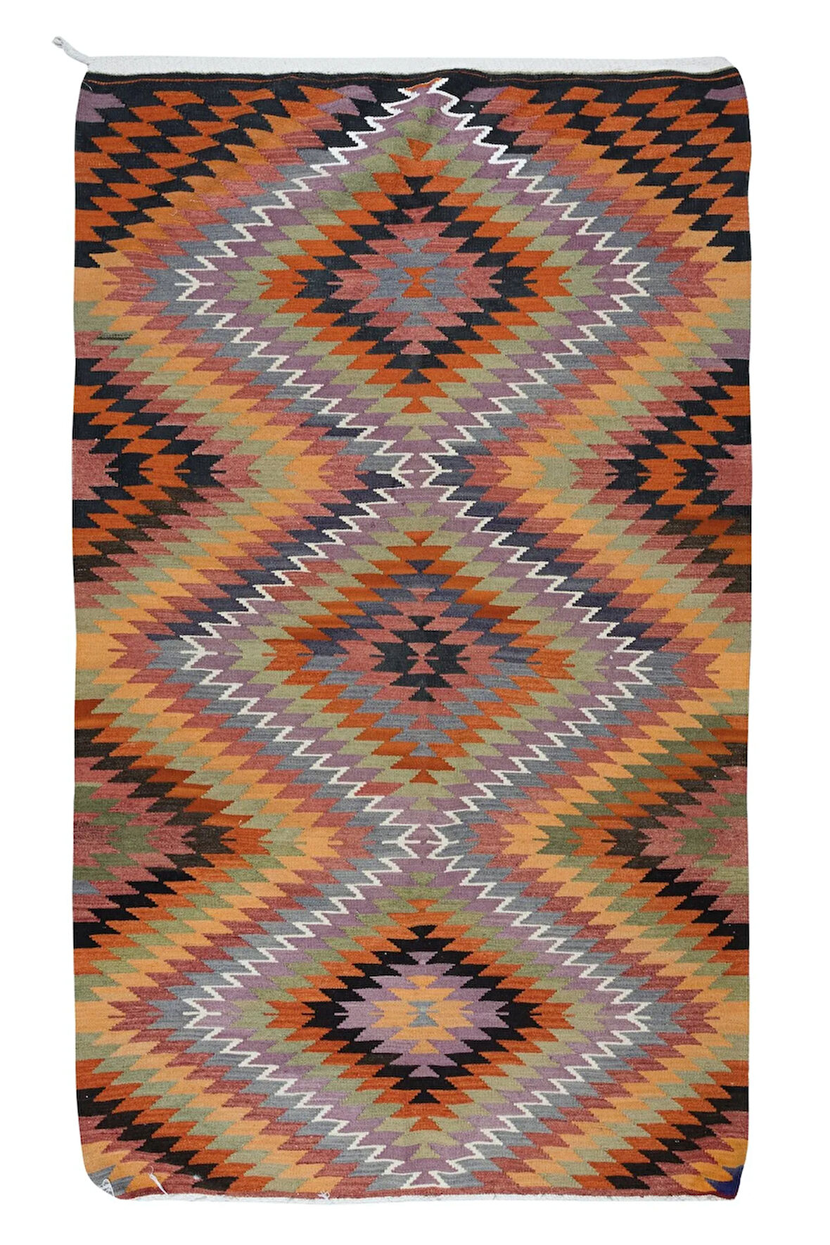 170x285 cm Renkli Düz Dokuma Türk Kilimi, %100 Yünden Yapılmıştır, Eski Elmas Tasarımlı Halı