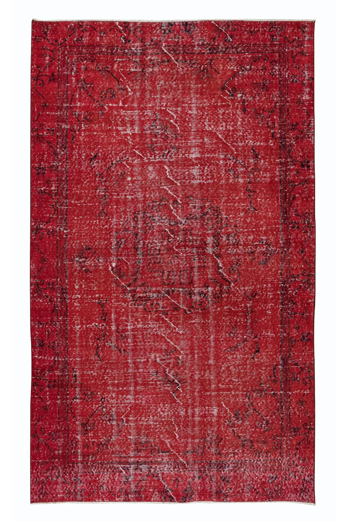 152x253 cm, El Düğümlü Kırmızı Halı, Dekoratif El Dokuması Yün ve Pamuktan Yapılmış Alan Halısı