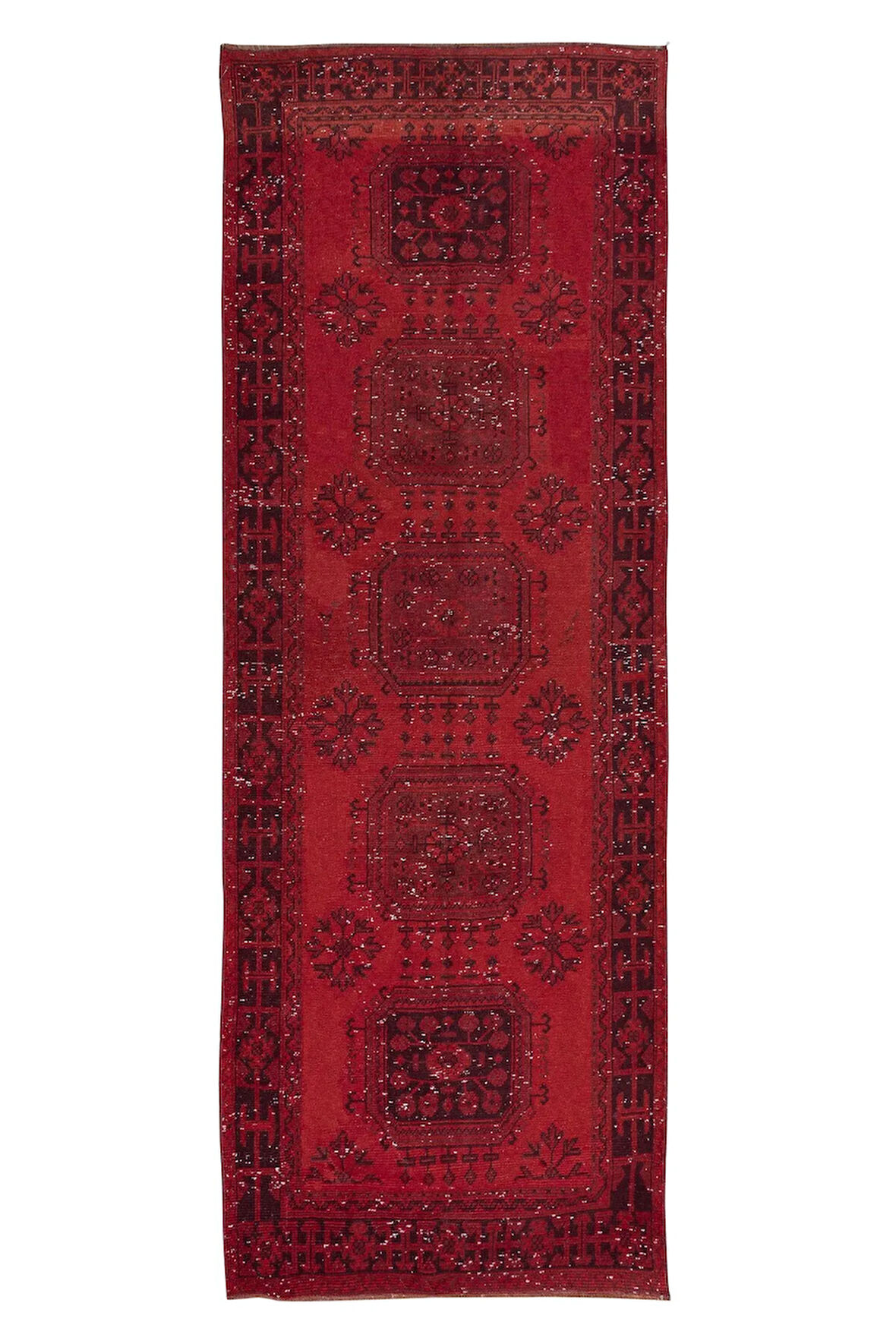 122x340 cm, Kırmızı Yolluk Halı, El Yapımı Koridor Halısı, Mutfak Halısı