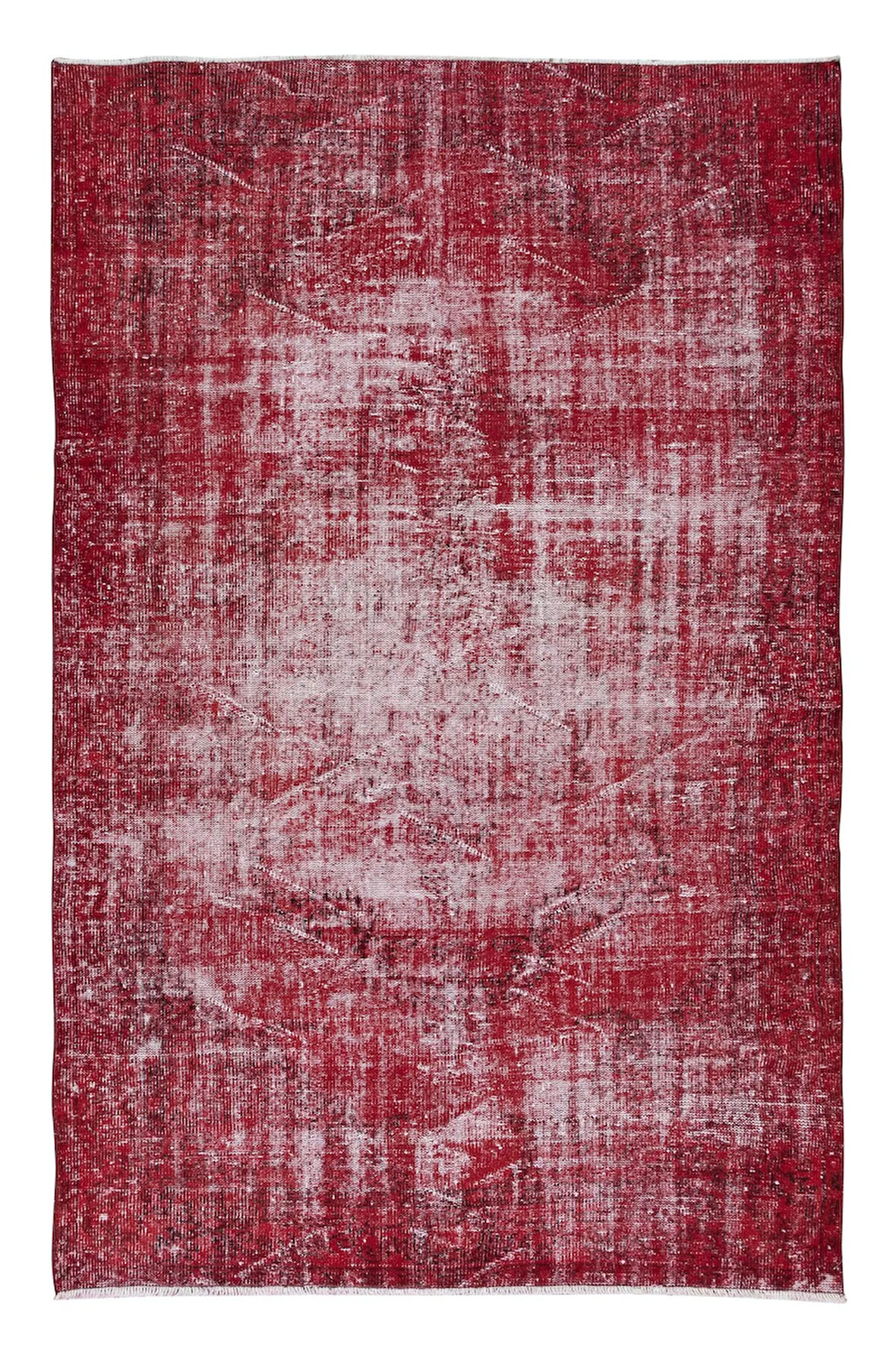 175x276 cm, Kırmızı El Yapımı Halı, Yenilenmiş Eski Halı, Yeniden Boyanmış Modern Halı