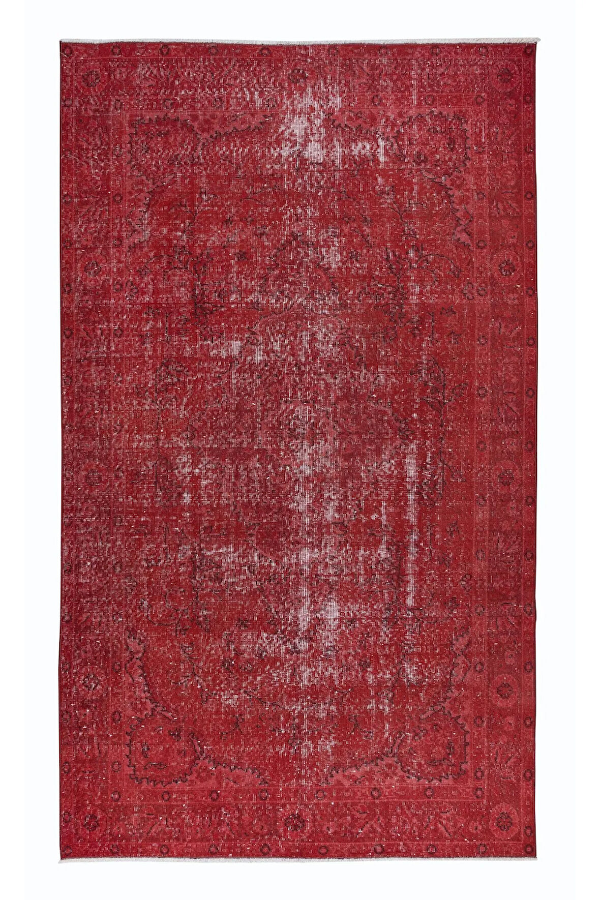158x268 cm, Kırmızı El dokuması Halı, Yenilenmiş Vintage Halı, Yeniden Boyanmış Eski Halı