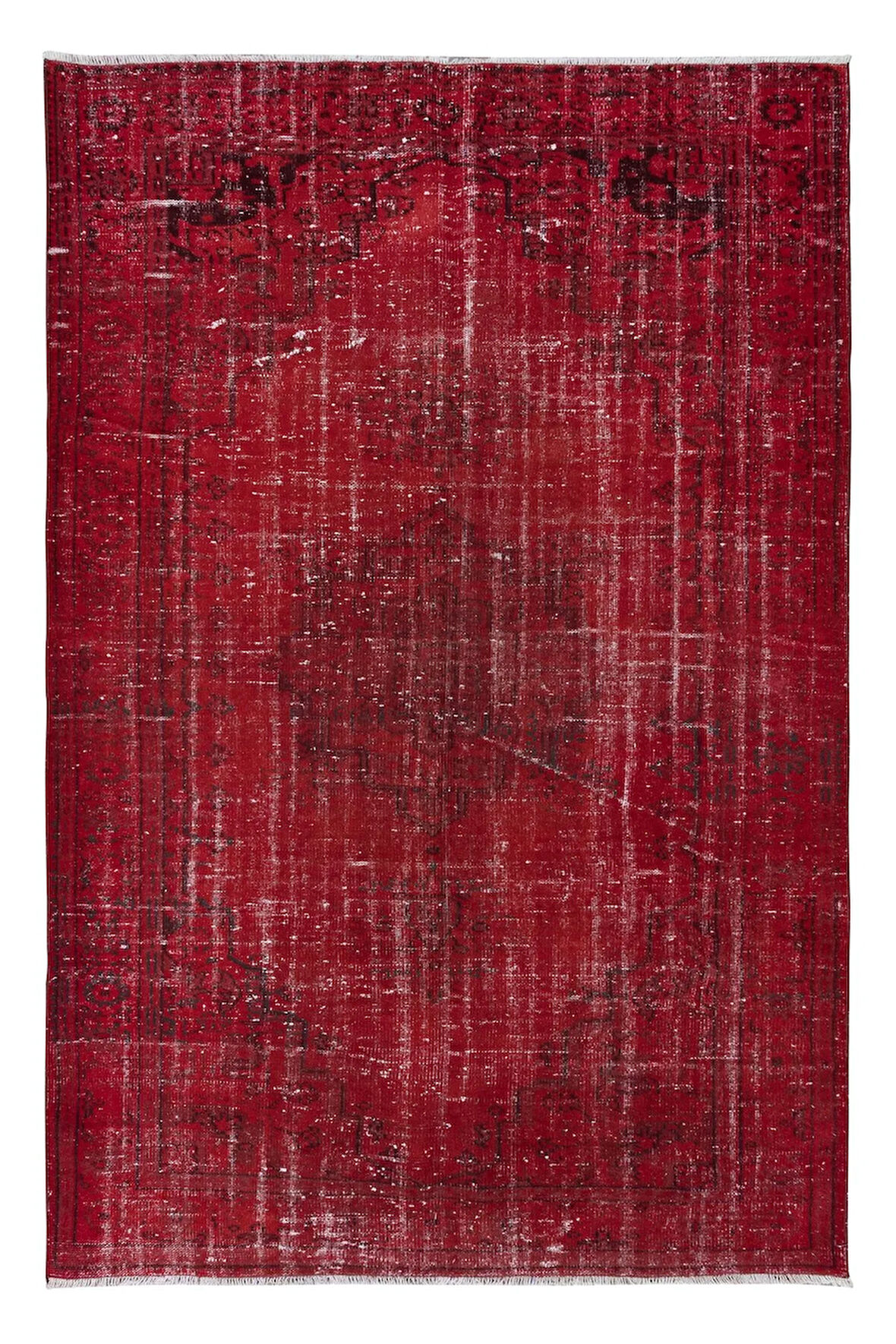 183x270 cm, Eski El Yapımı Türk İşi Halı, Modern El Dokuma Kırmızı Halı