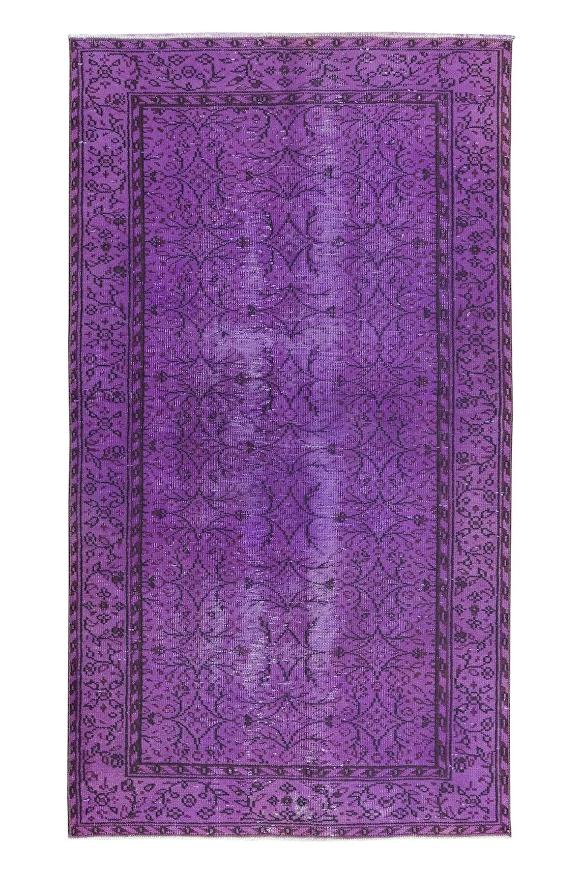 127x231 cm Otantik Mor El Yapımı Halı, Yenilenmiş El Düğümlü Türk Halısı