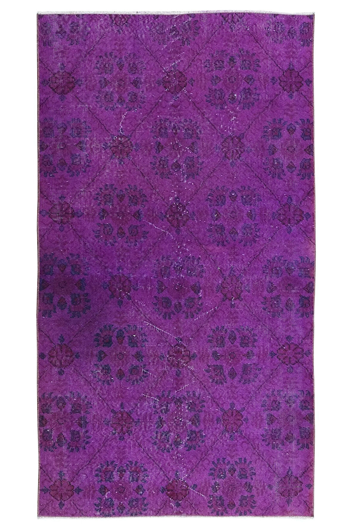 108x195 cm Mor Yeniden Boyanmış El Yapımı Halı, El Dokuması Türk Halısı, Modern Alan Halısı