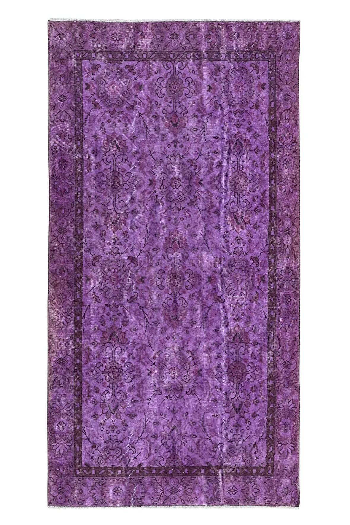 110x207 cm El Yapımı Mor Halı, Eski Türk Halısı, Modern Ev Dekoru Yünlü Halı