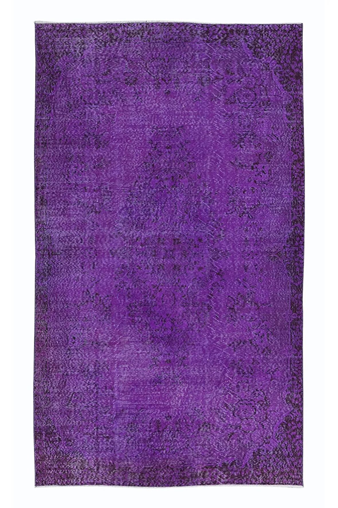 160x270 cm El Yapımı Mor Halı, El Dokuması Eski Halı, Yenilenmiş Türk Halısı