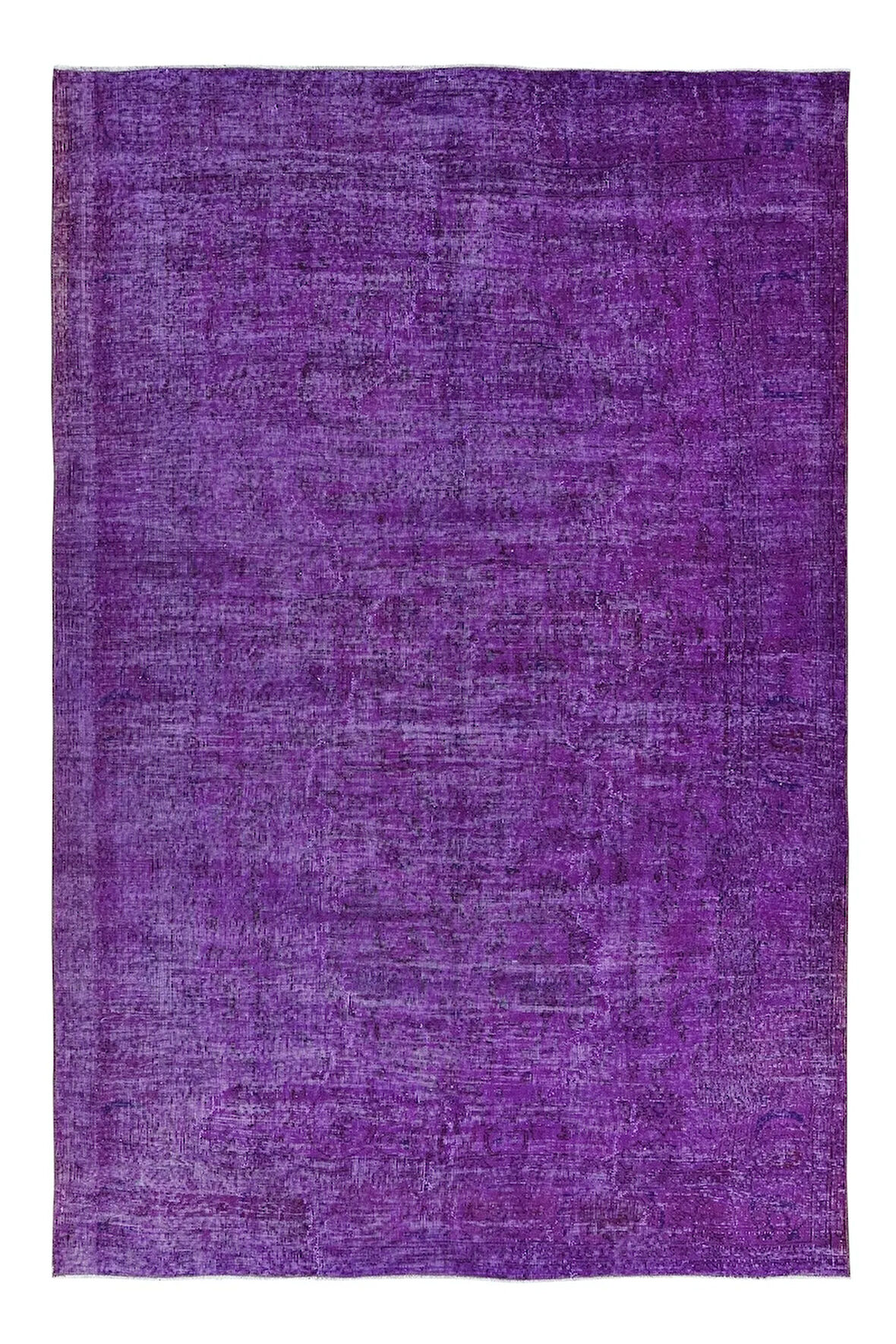210x309 cm Mor Yeniden Boyanmış El Yapımı Halı, El Dokuması Türk Halısı, Modern Alan Halısı