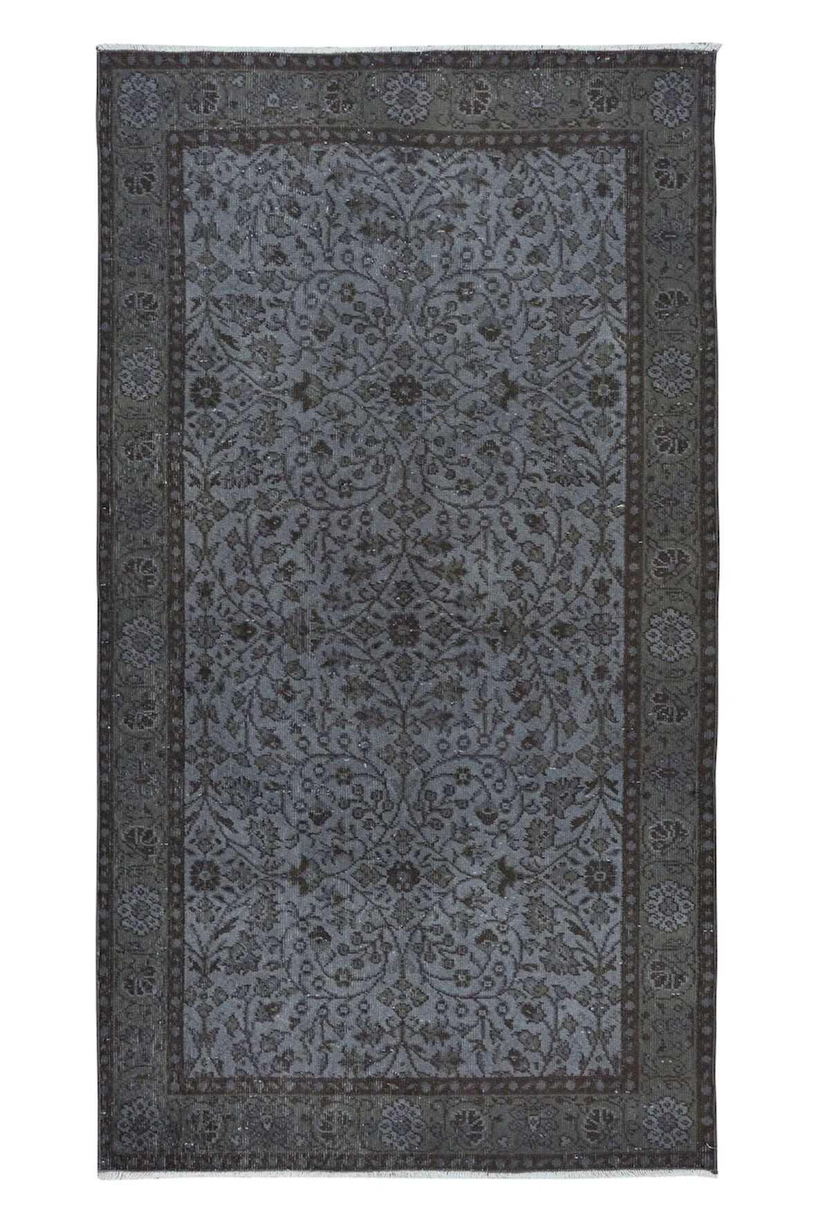 119x213 cm Koyu Gri Tonlarda Yenilenmiş El Dokuması Halı, Modern Alan Halısı