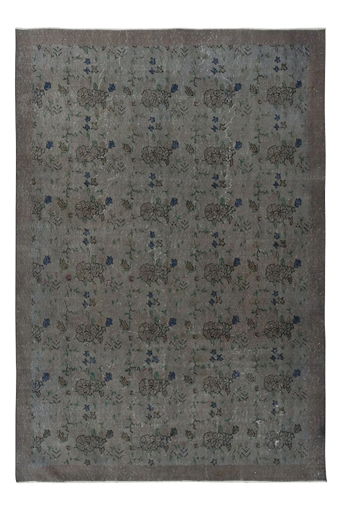 200x278 cm Gri El dokuması Halı, Yenilenmiş Vintage Halı, Yeniden Boyanmış Eski Halı