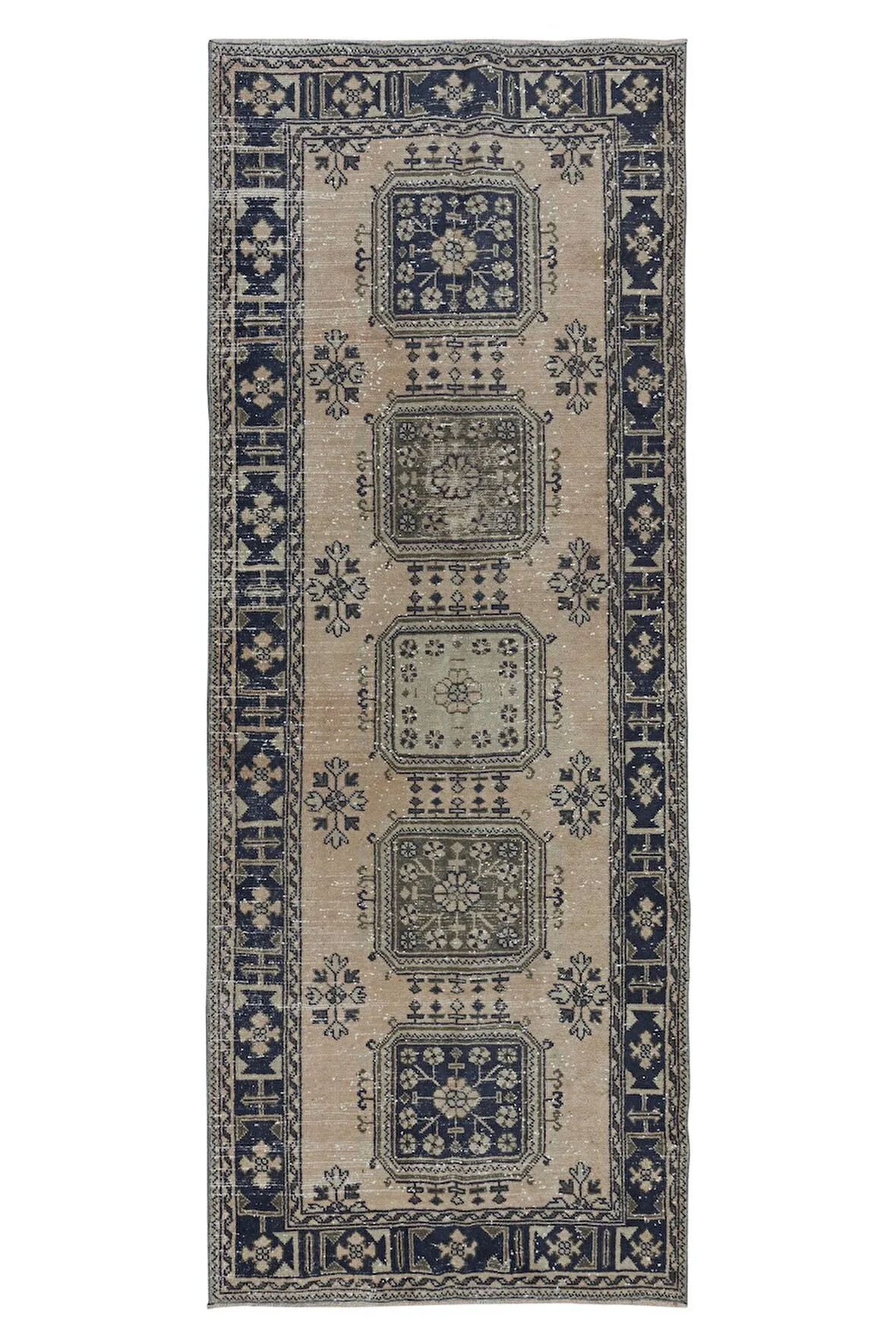 140x354 cm Eski Merdiven Halısı, El Yapımı Koridor Halısı, Türk Yolluk Halısı