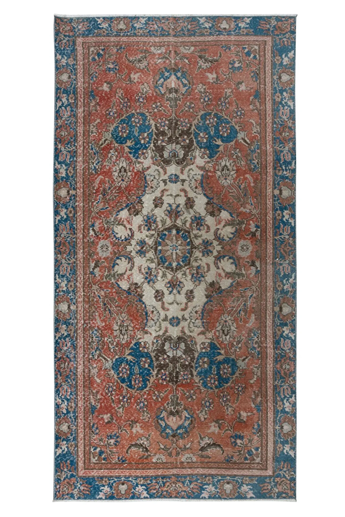 132x257 cm Madalyon Desenli Geleneksel Halı, El Yapımı Türk Halısı, Yaklaşık 1960, Yün Zemin Örtüsü