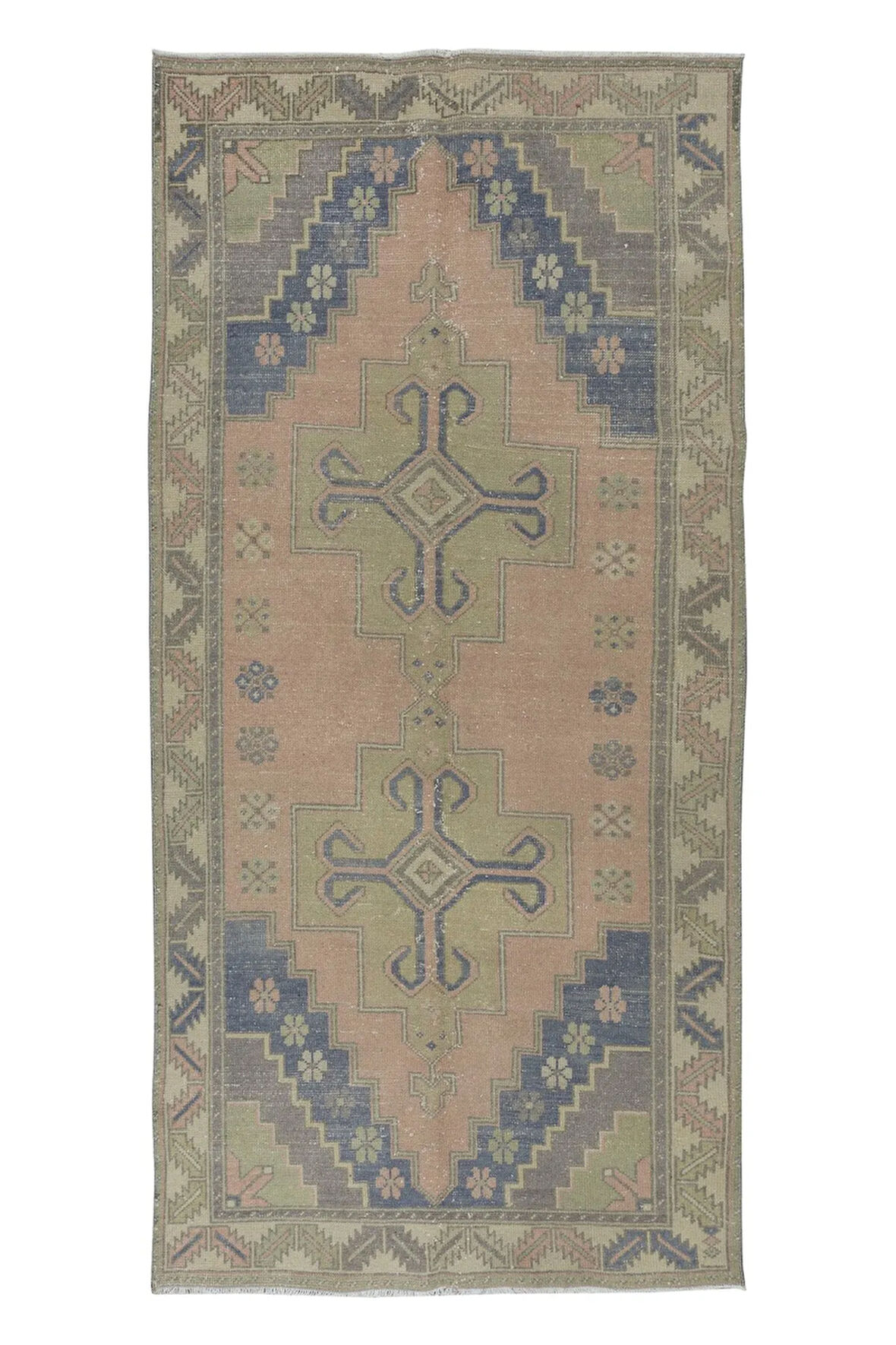 134x270 cm Madalyonlu Geleneksel Halı, Yaklaşık 1960'lardan, El Yapımı Türk Köy Halısı