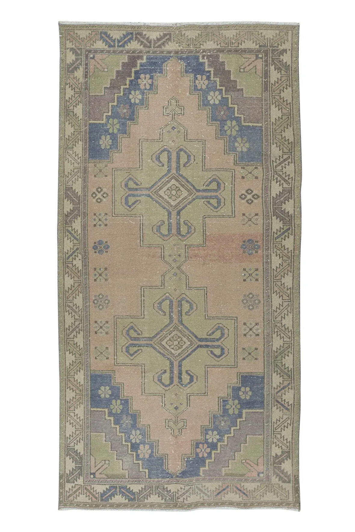 135x260 cm Madalyonlu Geleneksel Halı, Yaklaşık 1960'lardan, El Yapımı Türk Köy Halısı