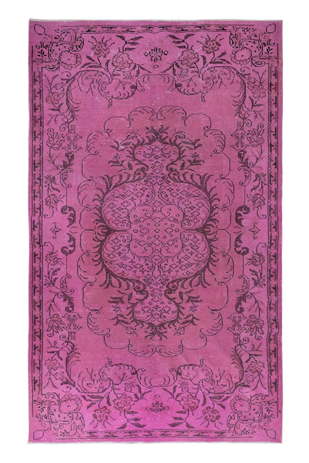 181x300 cm, Pembe El Yapımı Halı, Yenilenmiş Yün ve Pamuktan Yapılmış Eski Türk Halısı
