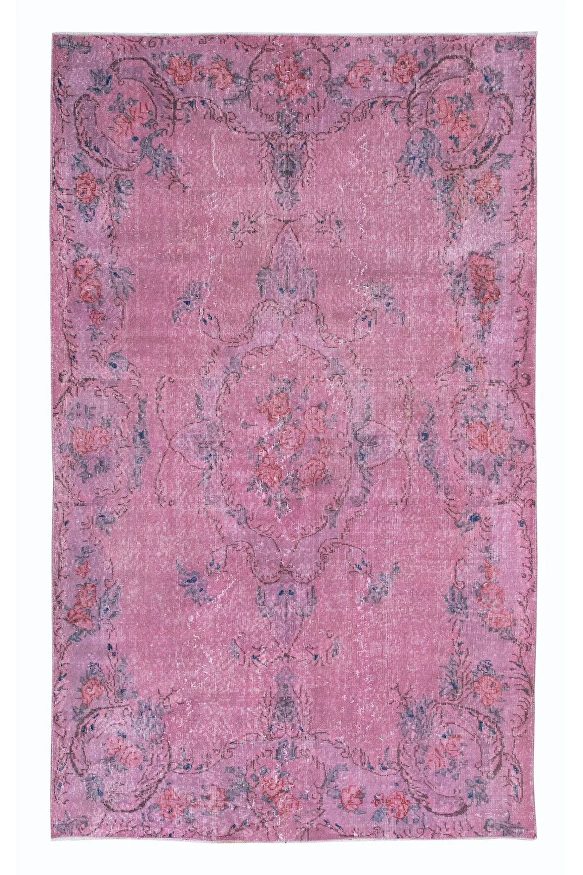 163x266 cm, El Düğümlü Pembe Halı, Dekoratif El Dokuması Yün ve Pamuktan Yapılmış Alan Halısı