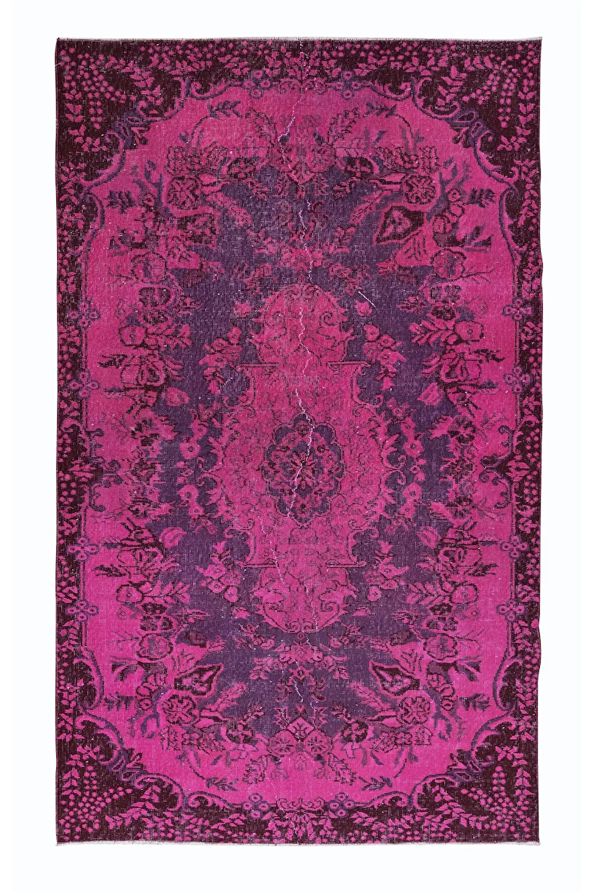 160x263 cm, Yenilenmiş Pembe El Yapımı Halı, Modern Yün ve Pamuktan Yapılmış Eski Halı