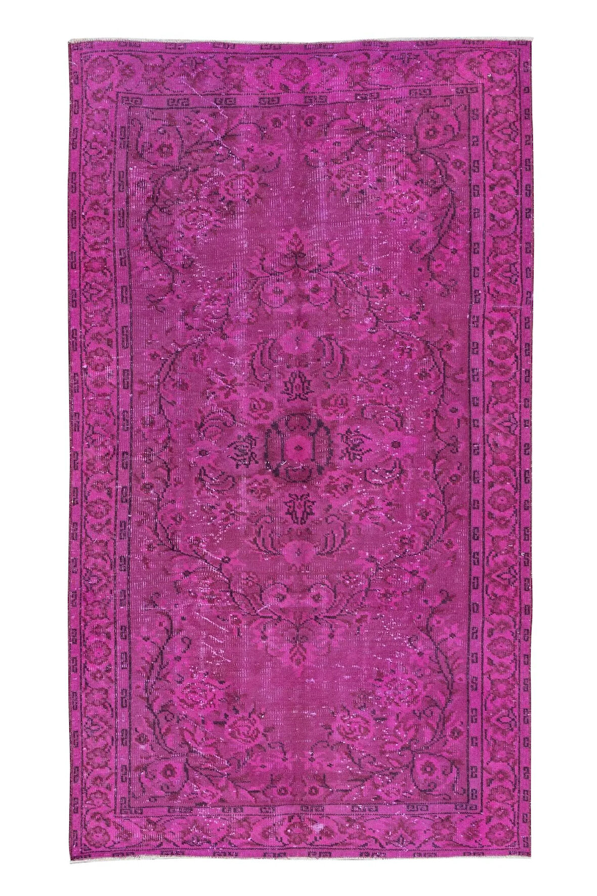 137x236 cm, Yeniden Boyanmış Pembe El Dokuma Halı, El Yapımı Eski Halı