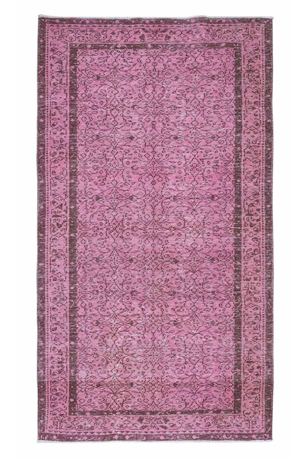 156x273 cm, El Düğümlü Pembe Halı, Dekoratif El Dokuması Yün ve Pamuktan Yapılmış Alan Halısı