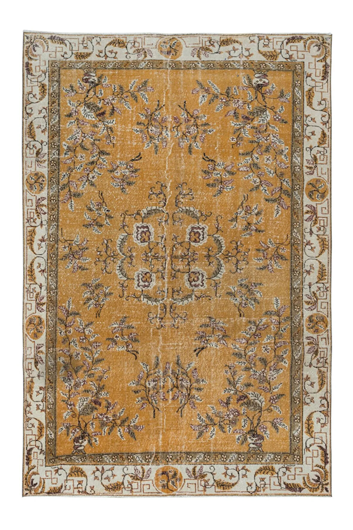 200x304 Cm Turuncu Tonlarda Alan Halısı, Oturma Odası Halısı, El Yapımı Halı