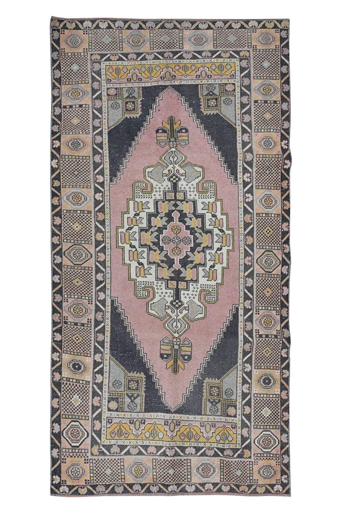 138x265 cm Eski Türk Kabile Halısı, Geleneksel El Yapımı Köy Halısı, %100 Yün
