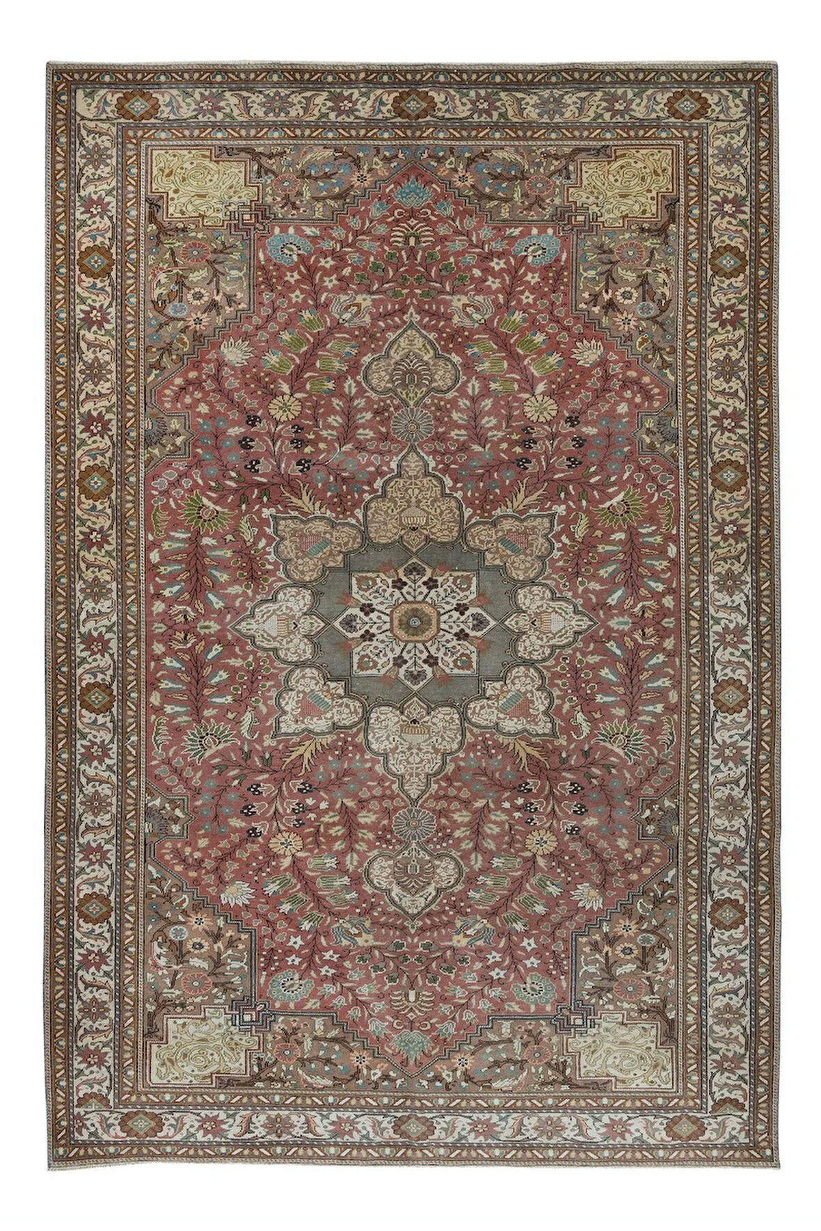 192x293 cm Olağanüstü Eski Geleneksel Halı, Tamamen Yün, Madalyon Tasarımlı El Yapımı Türk Halısı