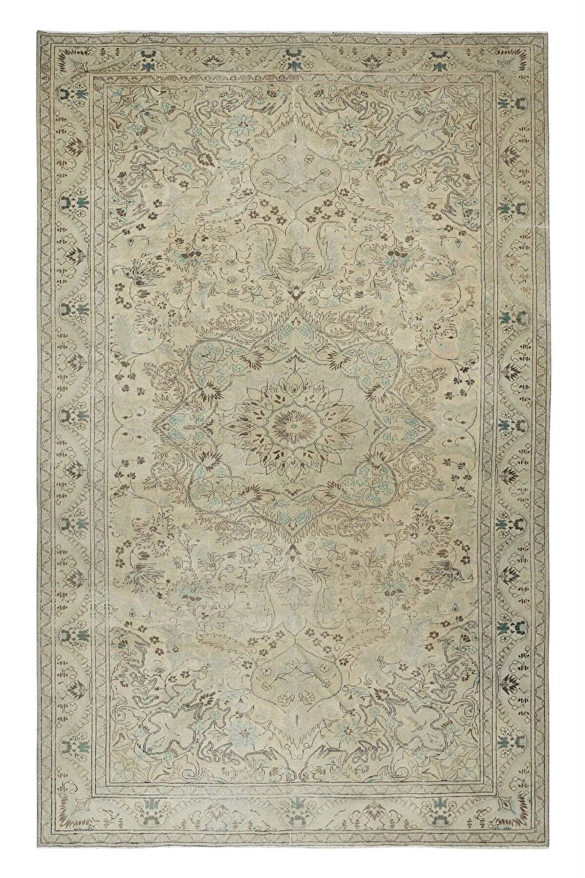 200x321 Cm Oturma Odası Için Kayseri Yöresi Alan Halısı, Madalyon Tasarımlı Bej El Yapımı Halı