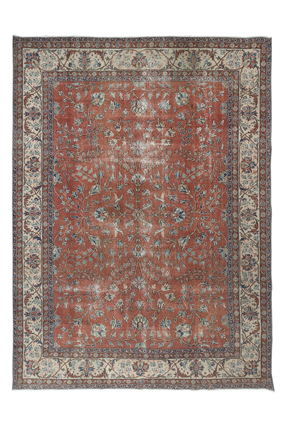 250x340 cm El Düğümlü Eski Yün Alan Halısı, El Yapımı Türk Çiçekli Büyük Halı