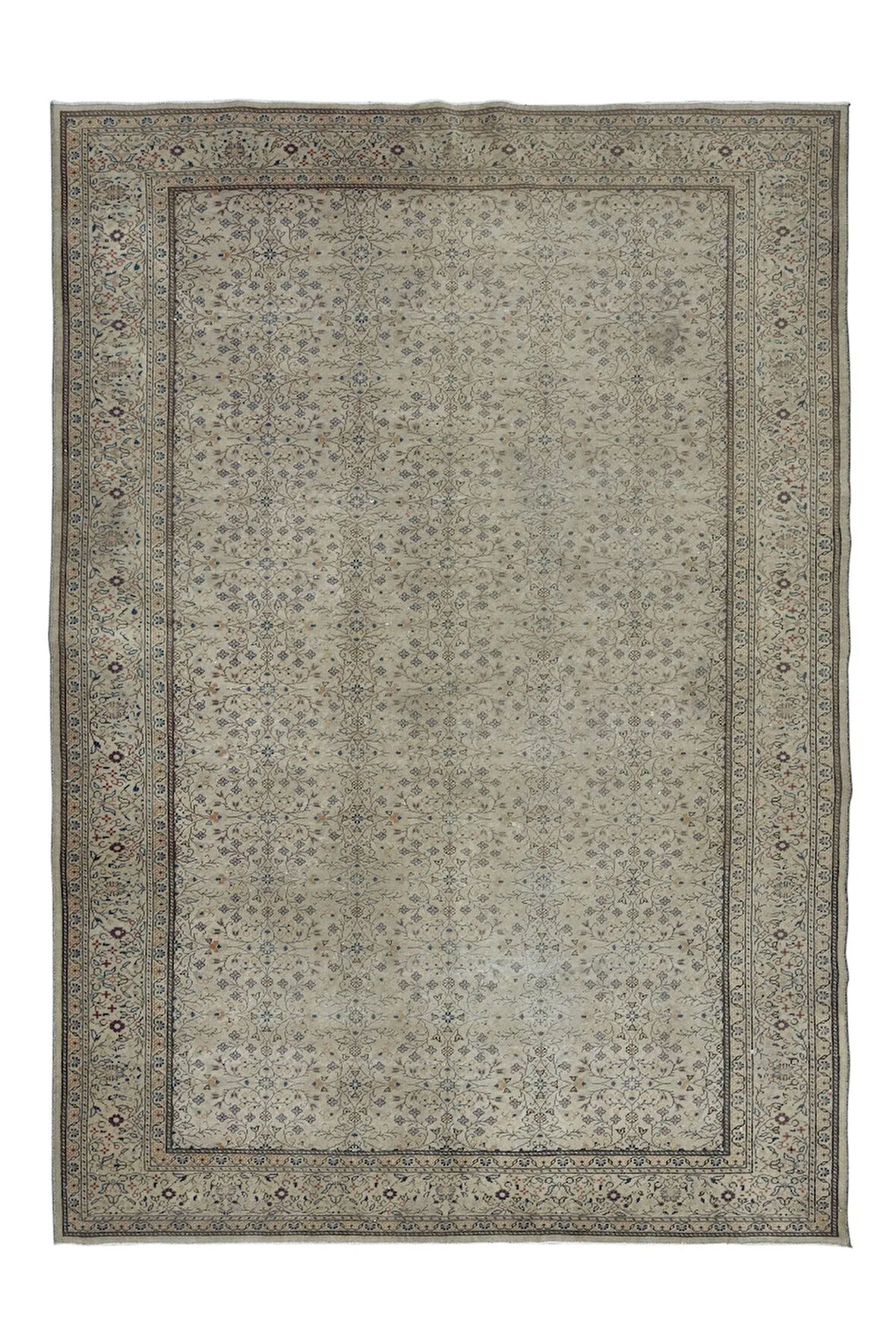 199x285 cm Eski El Düğümlü Anadolu Uşak Bölge Halısı, Çiçek Desenli Bej, Yaklaşık 1960'ladan