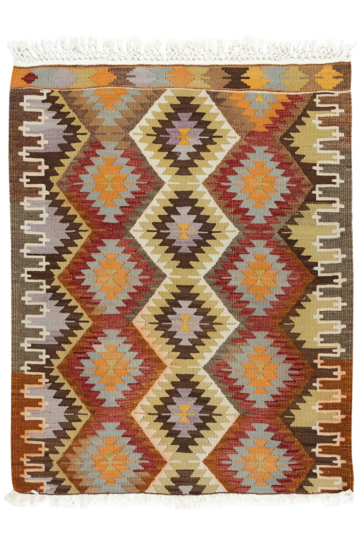 85x109 cm El Dokuma Anadolu Kilimi, %100 Yünden Yapılmıştır, Eski Çok Renkli Küçük Halı