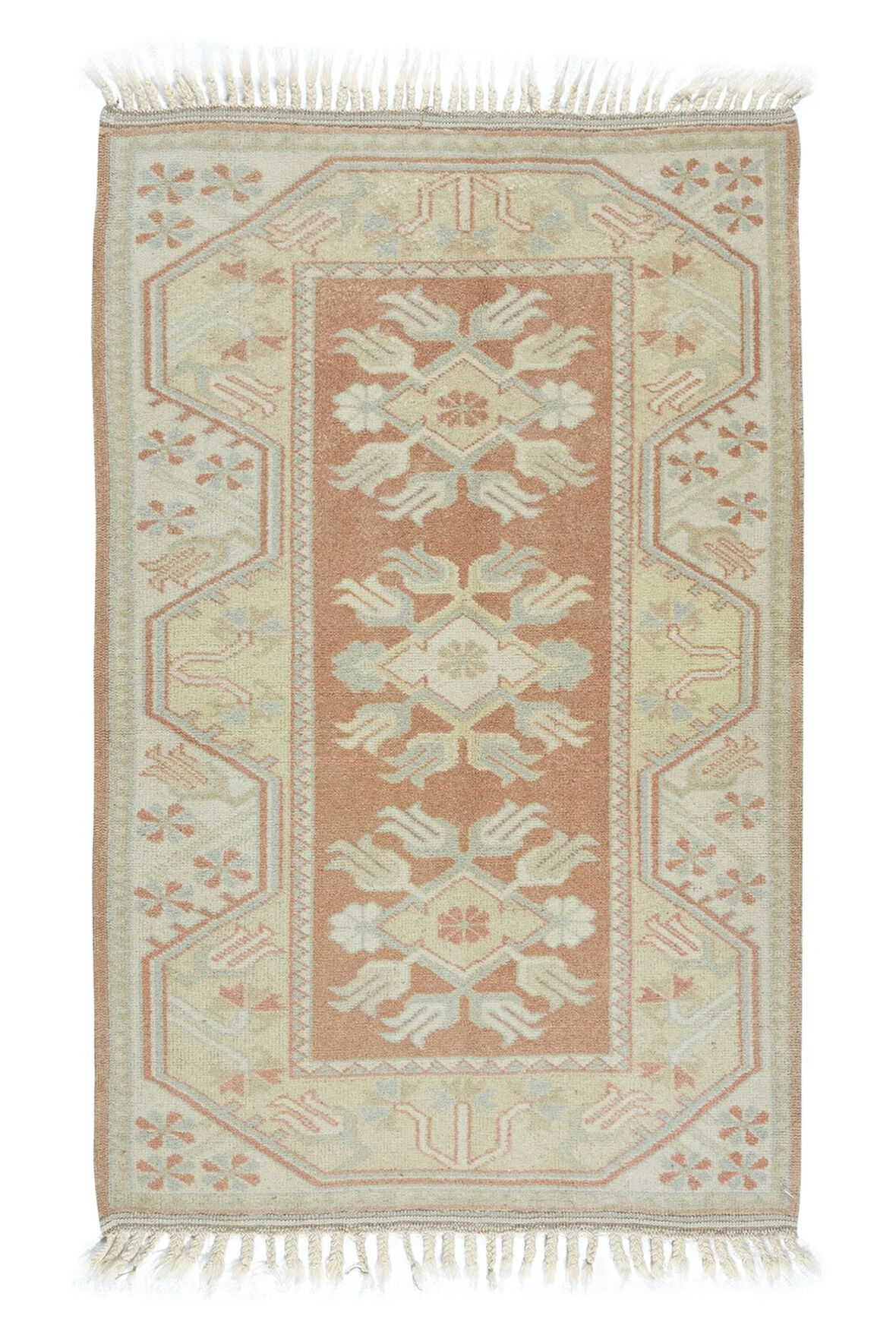 80x126 cm Eski El Yapımı "Güneşte Soldurulmuş" Muğla Milas Küçük Yünlü Halı