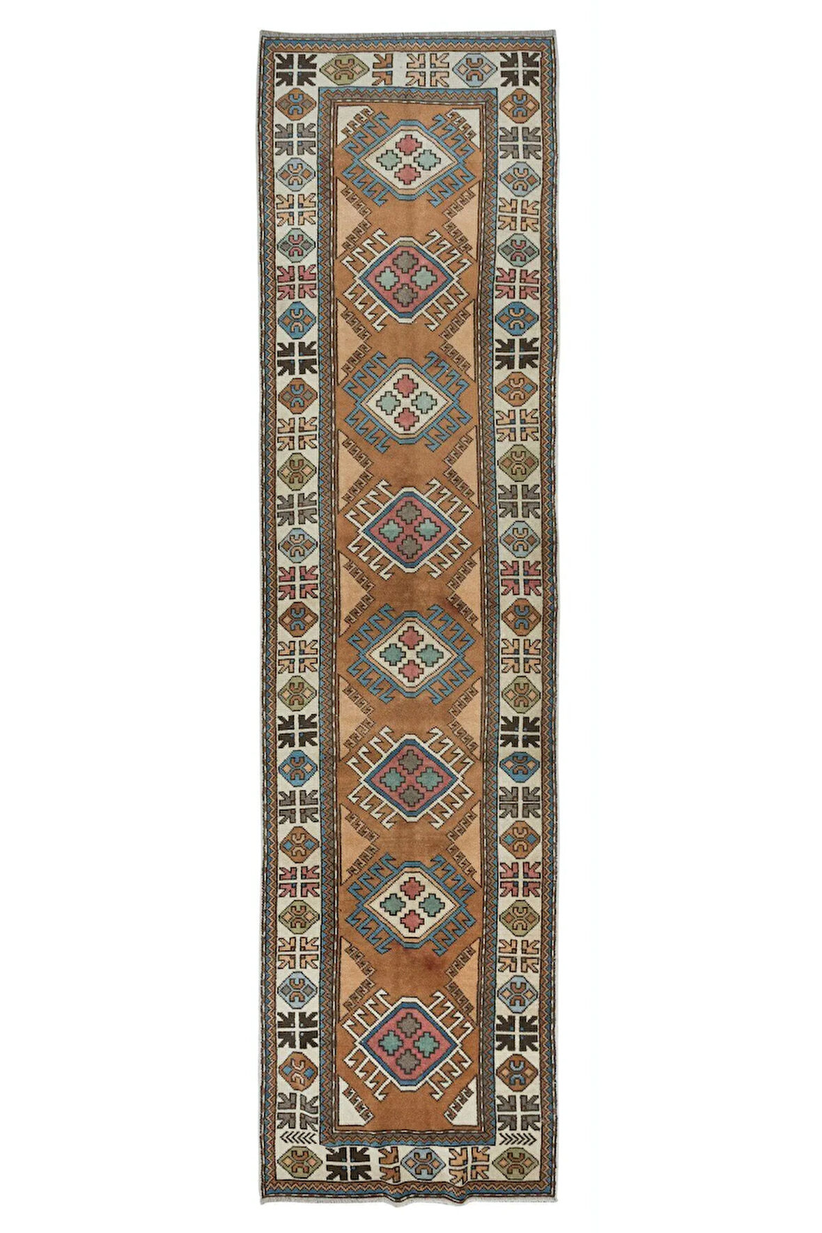 105x406 Cm El Düğümlü Türk Koridor Halısı, Yaklaşık 2000'lerde Yapıldı, Dar Koridor Yolluğu