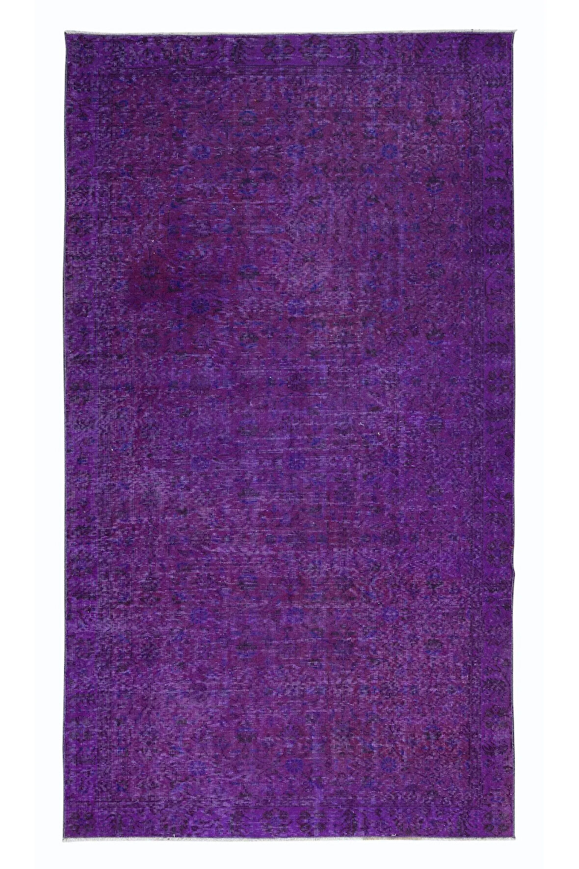 160x260 cm Mor Yeniden Boyanmış El Yapımı Halı, El Dokuması Türk Halısı, Modern Alan Halısı