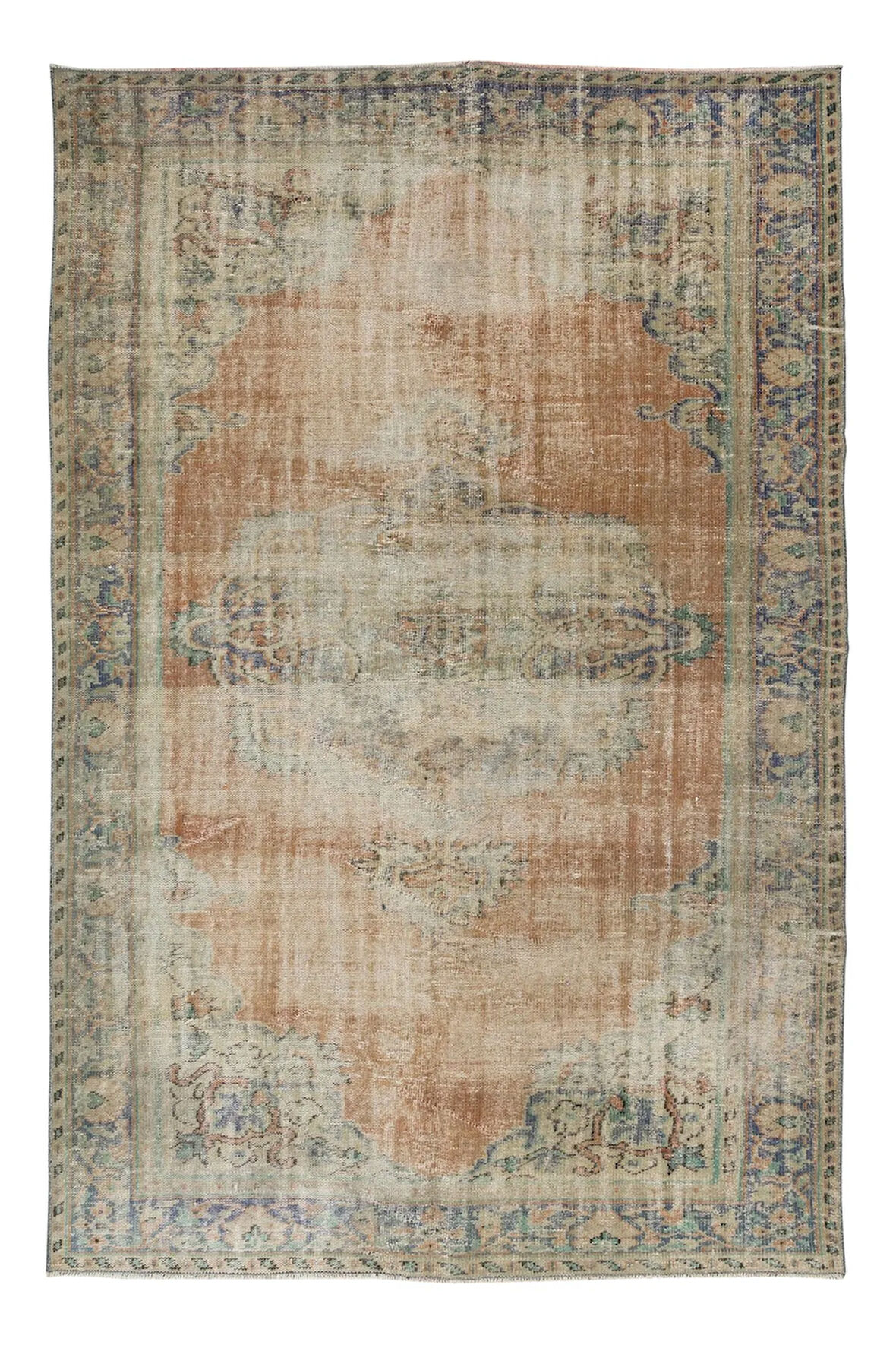 183x280 cm Güneş Solmuş El Yapımı Anadolu Uşak Halısı, 1950'lerden, Eski Yünlü Halı