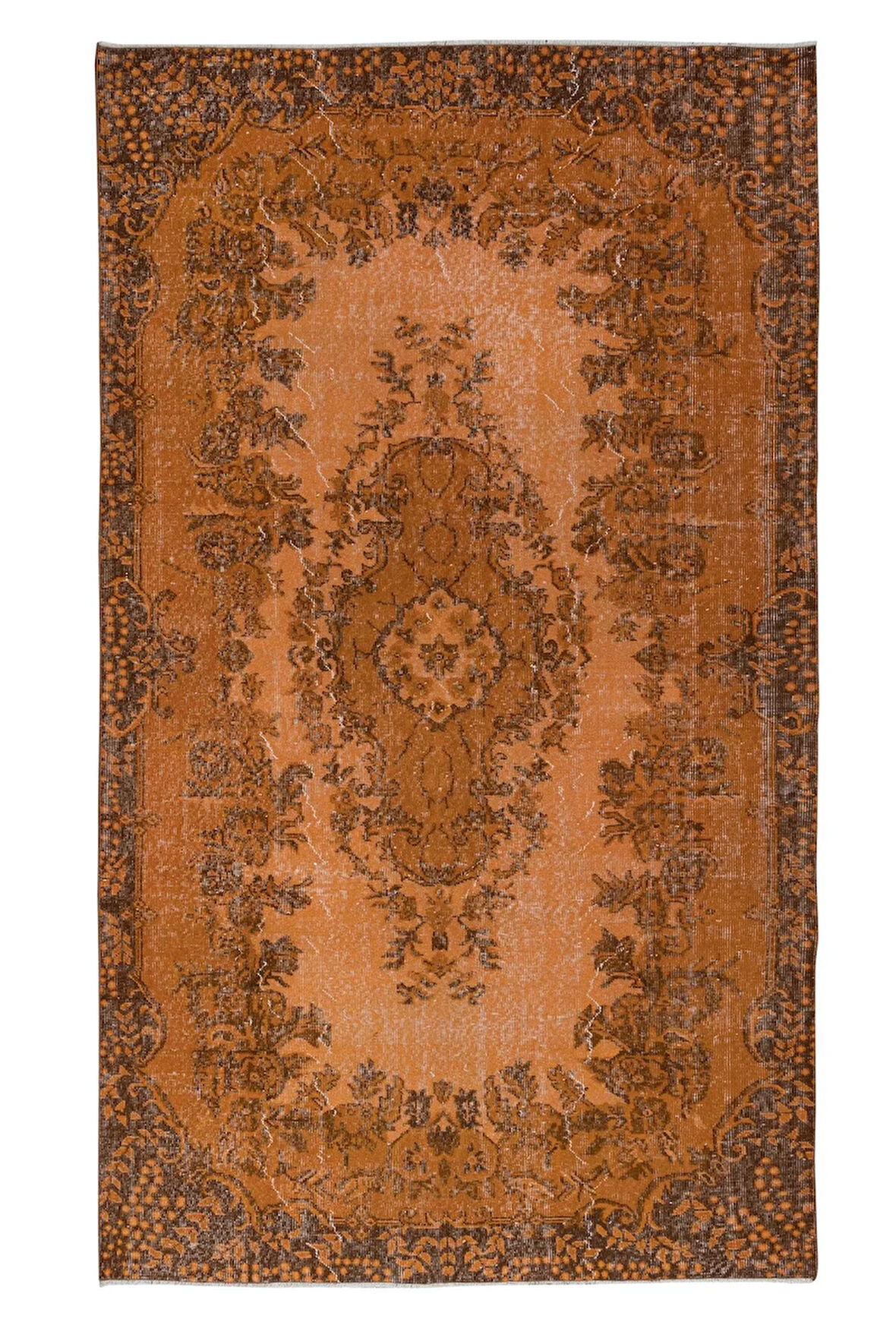 170x285 cm Çağdaş El Yapımı Turuncu Halı, Modern El Dokuma Yeniden Boyanmış Halı