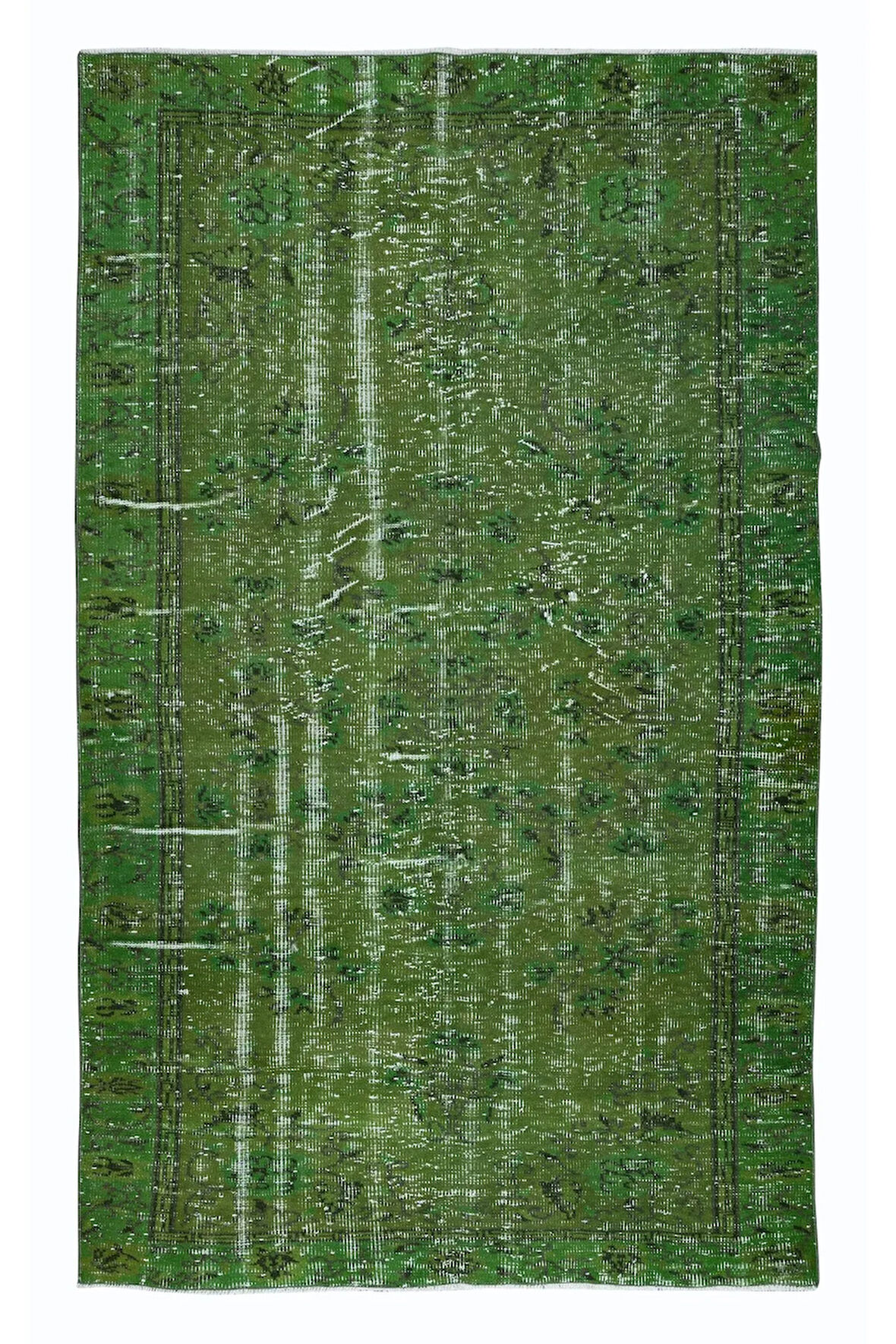 163x266 cm El Yapımı Türk Halısı, Yeşil El Dokuması Halı, Modern Yünlü Halı