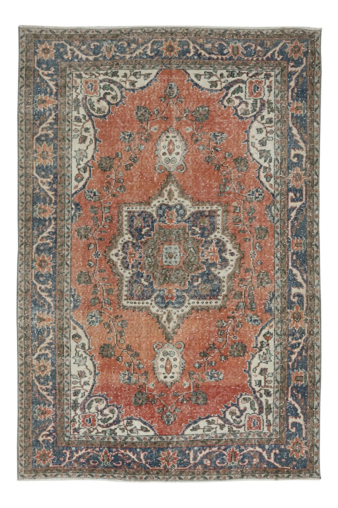 183x269 cm Eski Türk Yün Köy Halısı, Madalyonlu El Yapımı Geleneksel Halısı