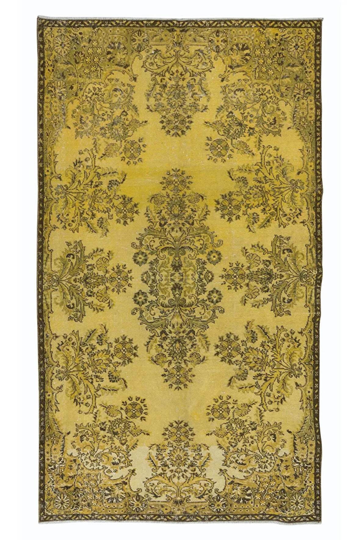 155x271 cm Sarı Halı, Yenilenmiş Türk Halısı, Modern El Dokuması Halı