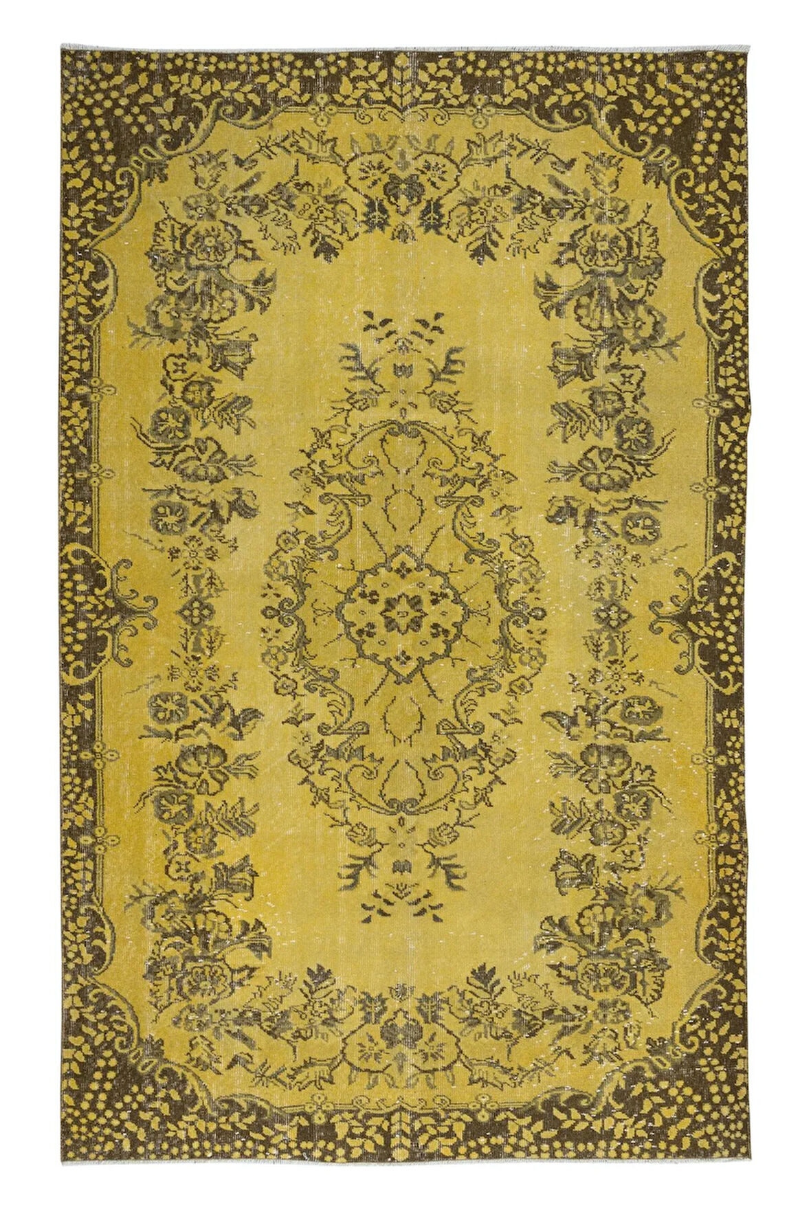 174x283 cm Sarı Modern El Düğümlü Halı, Yenilenmiş El Dokuma Halı